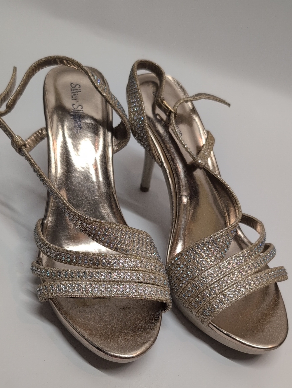 Rhinestone-Embellished Gold Heels